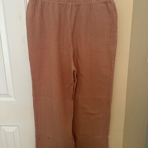 Faherty Organic Cotton Gauze Wide Leg Pants in Rose